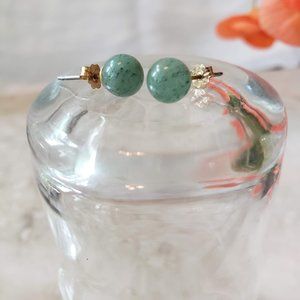 Genuine Jade Round Stud Post Earrings 14K 8mm